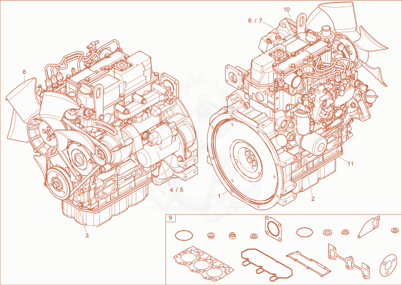 Exploded parts diagram of the diesel engine of a Wacker Neuson 28Z3, with numbered balloons