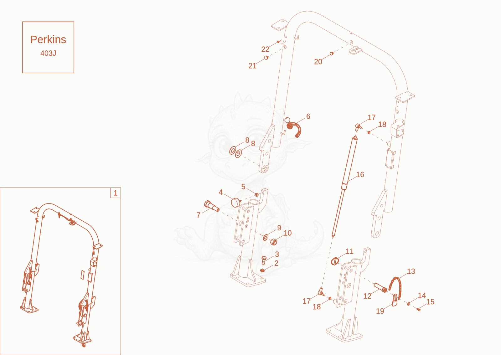 Exploded parts diagram of the NLA OVERROLL BAR (option) of a Wacker Neuson DW30-2, with numbered balloons