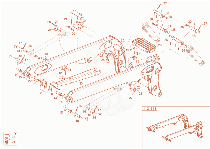 Exploded parts diagram of the lift arm of a Wacker Neuson ST35(S04-02), with numbered balloons