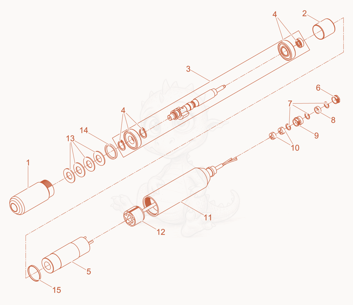 Exploded parts diagram of the Internal Vibrator cpl. of a Wacker Neuson IRFUN57KGV, with numbered balloons