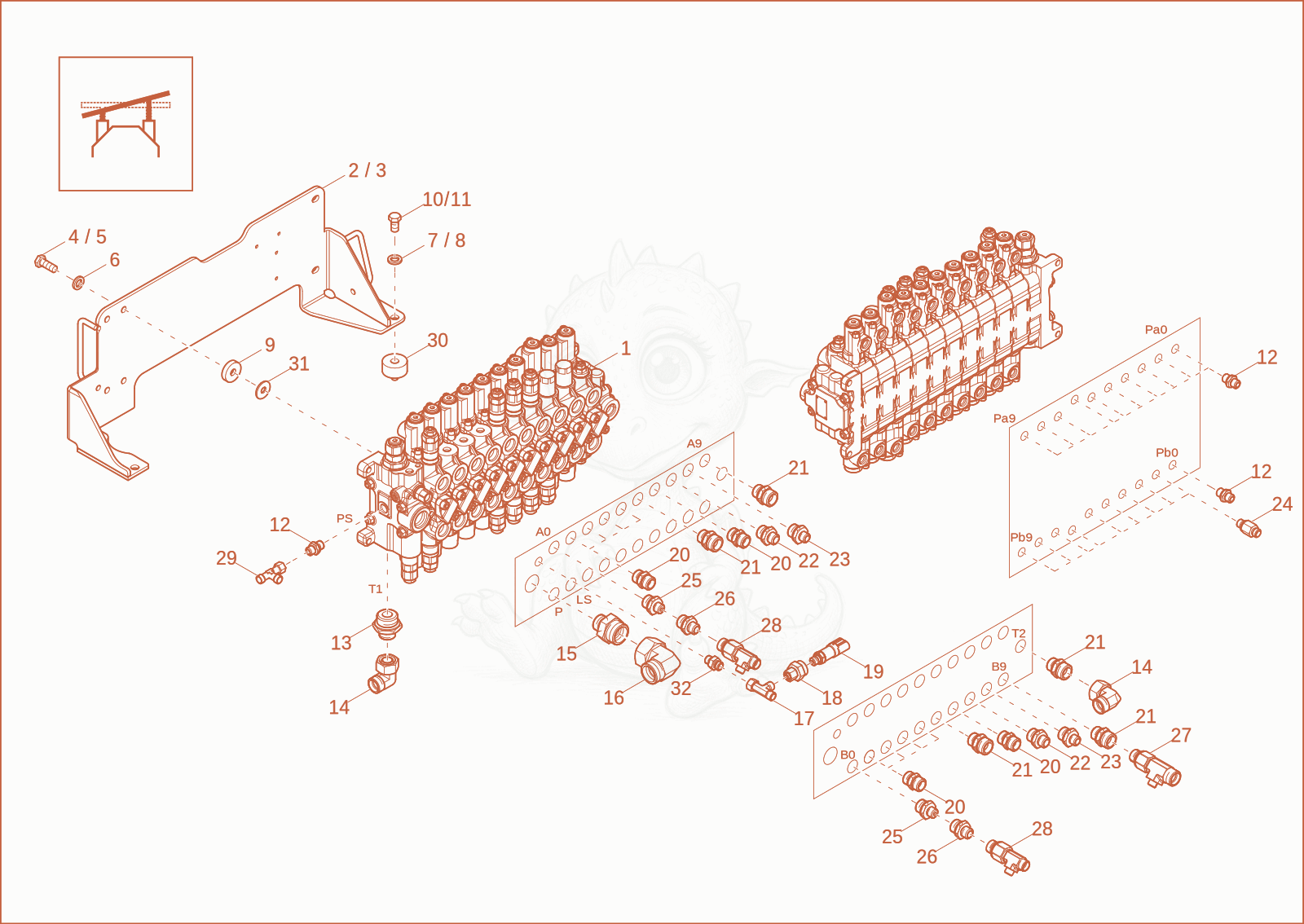 Exploded parts diagram of the CONTROL VALVE 1 (OPTION) of a Wacker Neuson ET42, with numbered balloons