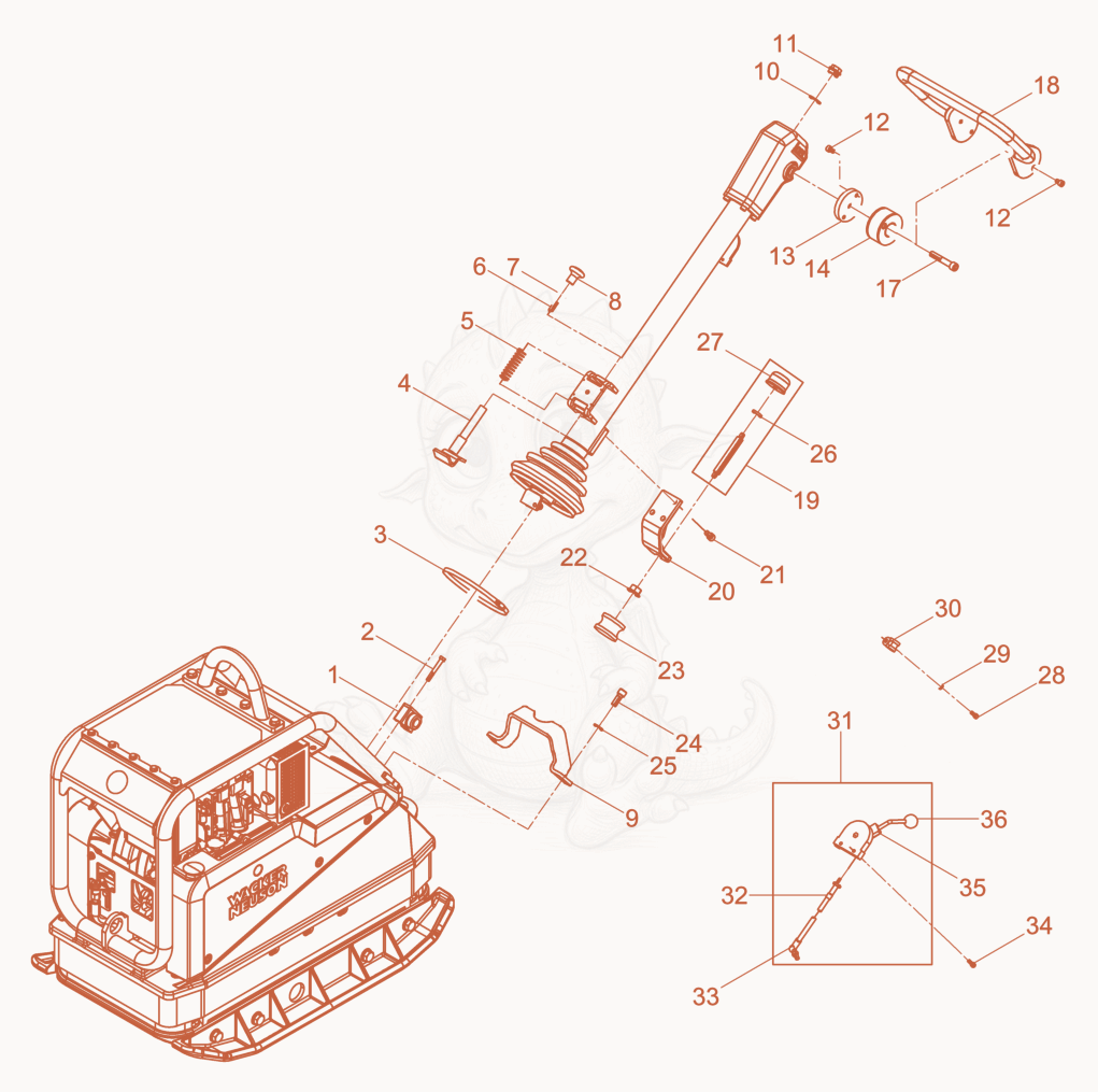 Despiece del Vibratory Plate cpl. de una máquina Wacker Neuson DPU5045H, con globos numerados