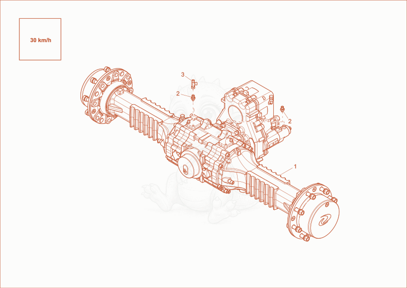 Exploded parts diagram of the REAR AXLE of a Wacker Neuson EW65, with numbered balloons