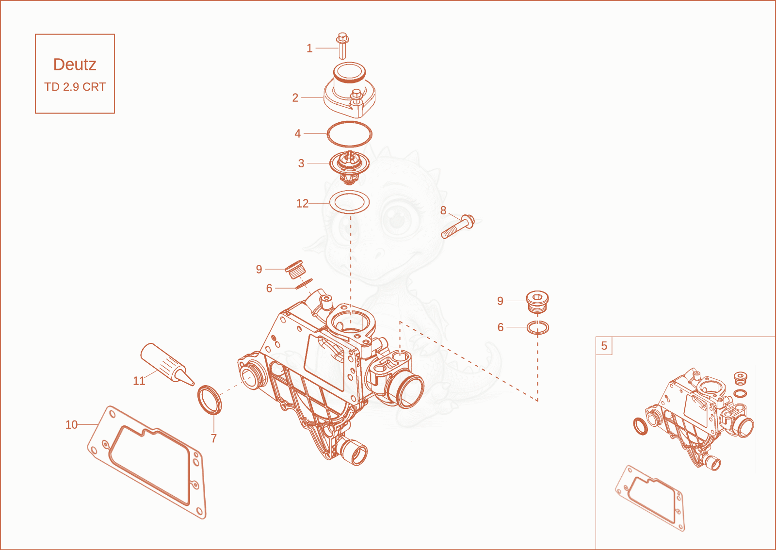 Exploded parts diagram of the COOLING SYSTEM option of a Wacker Neuson DW60-2, with numbered balloons