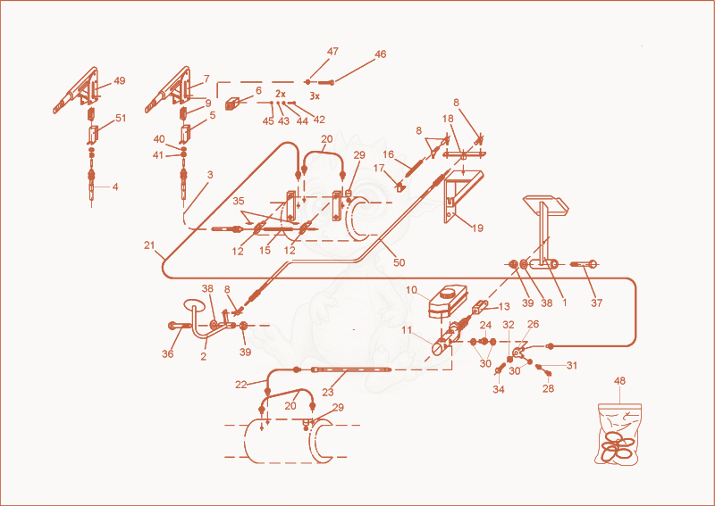 Exploded parts diagram of the likage of a Wacker Neuson 2700/5002, with numbered balloons