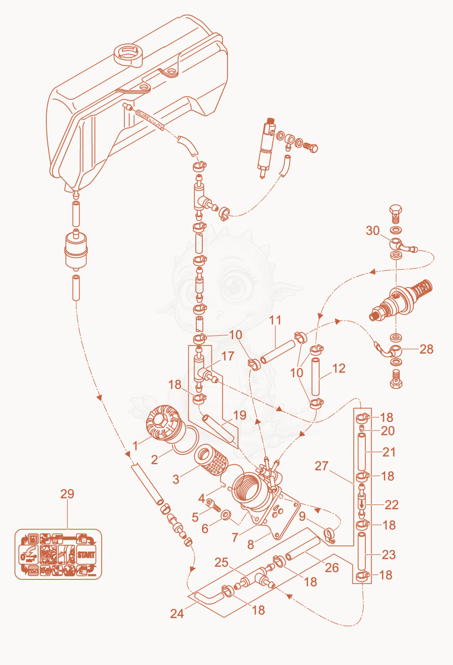 Exploded parts diagram of the Automatic shut-off of a Wacker Neuson DPU4545HAP, with numbered balloons