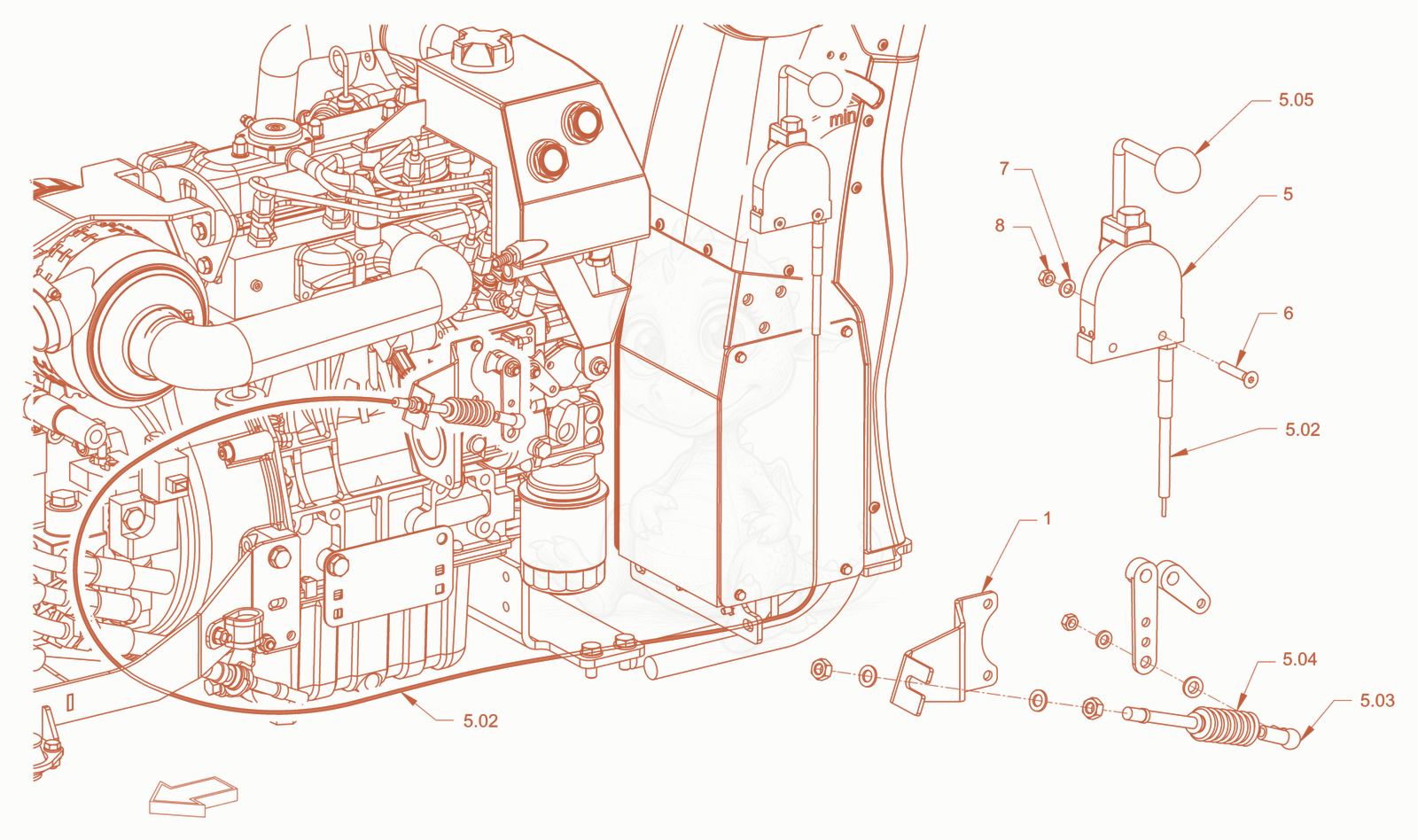 Exploded parts diagram of the engine control of a Wacker Neuson RD18-100C.3, with numbered balloons