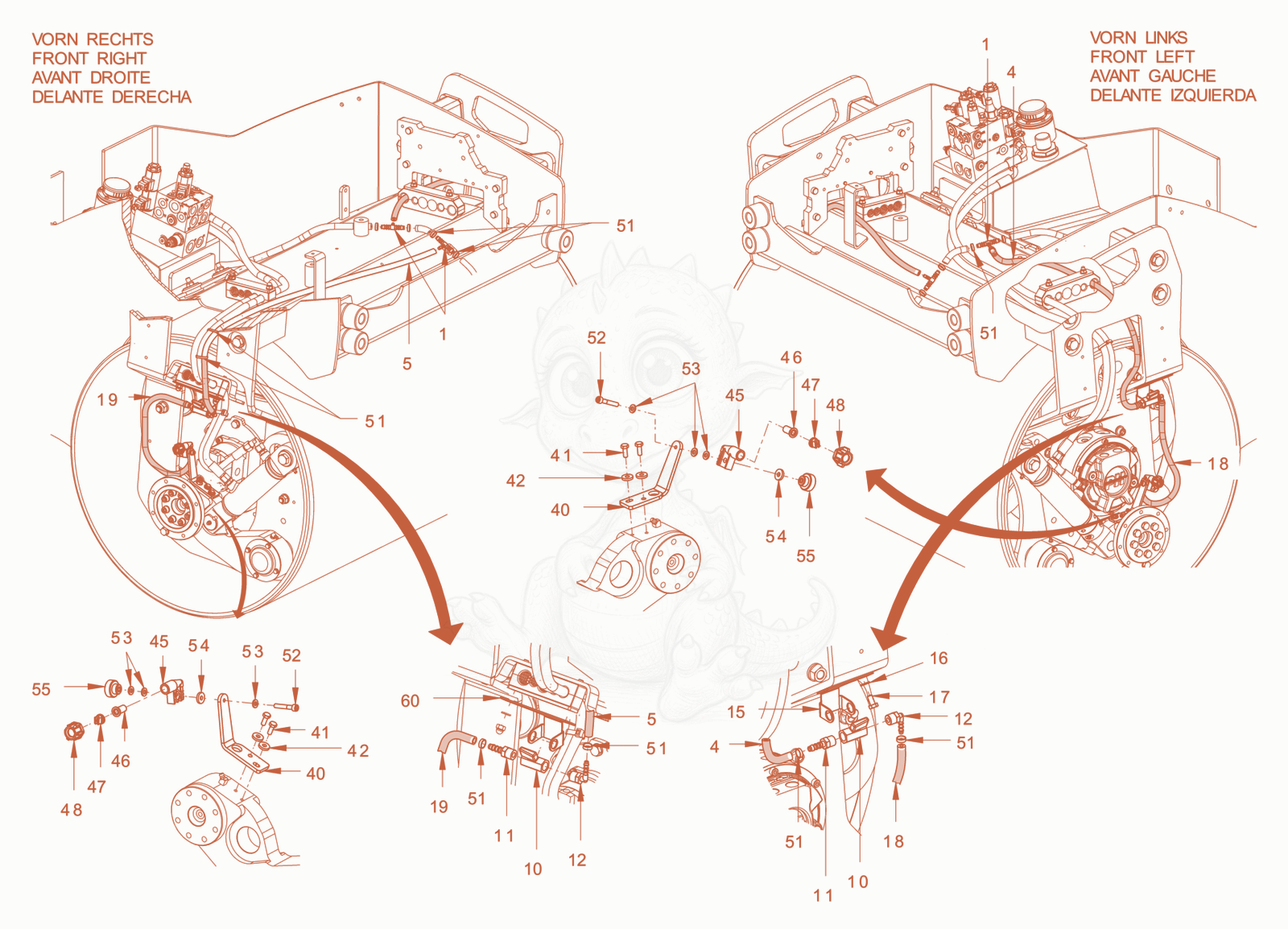 Exploded parts diagram of the sprinkling of a Wacker Neuson RD24-100DPF, with numbered balloons