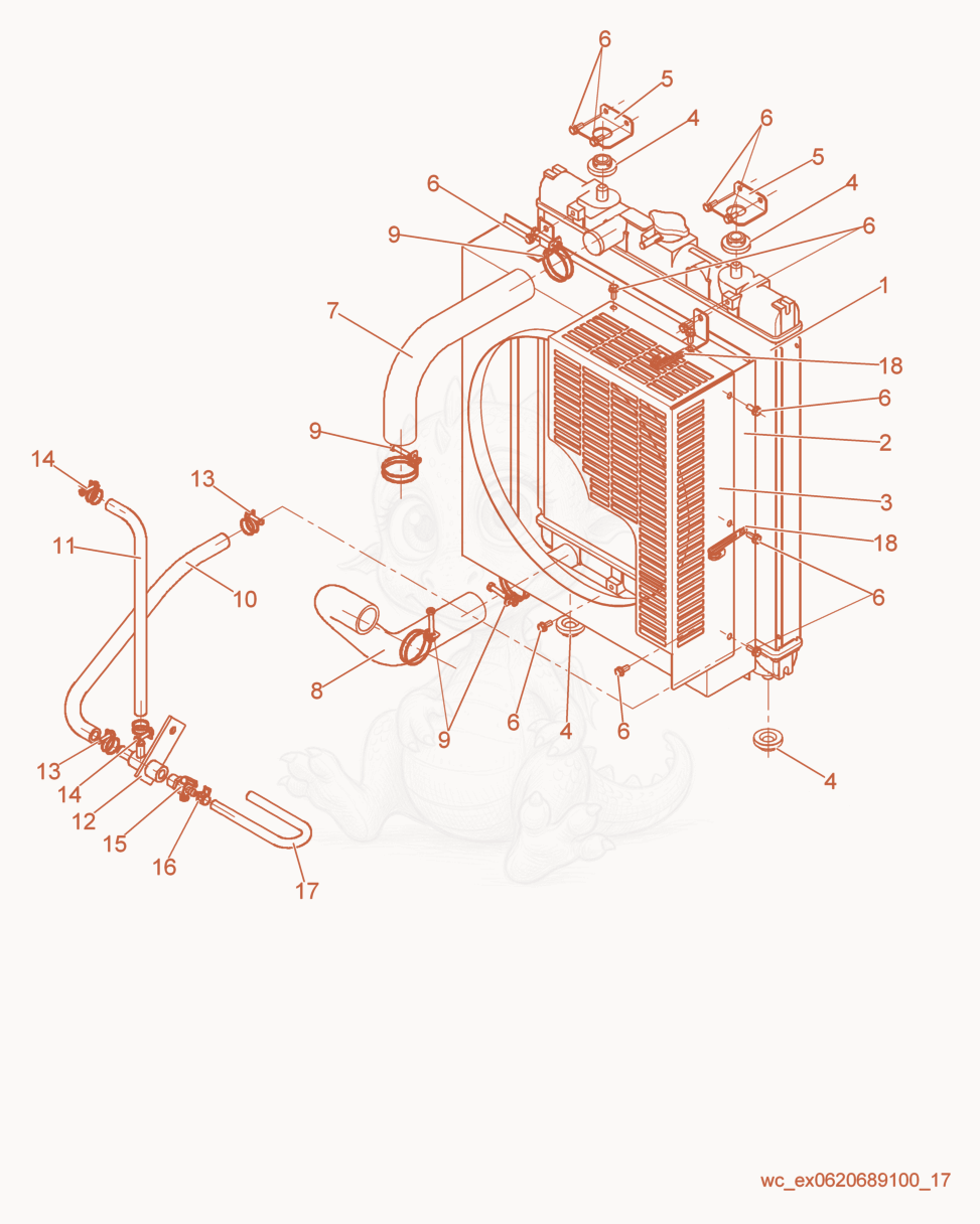 Exploded parts diagram of the Radiator of a Wacker Neuson G14, with numbered balloons