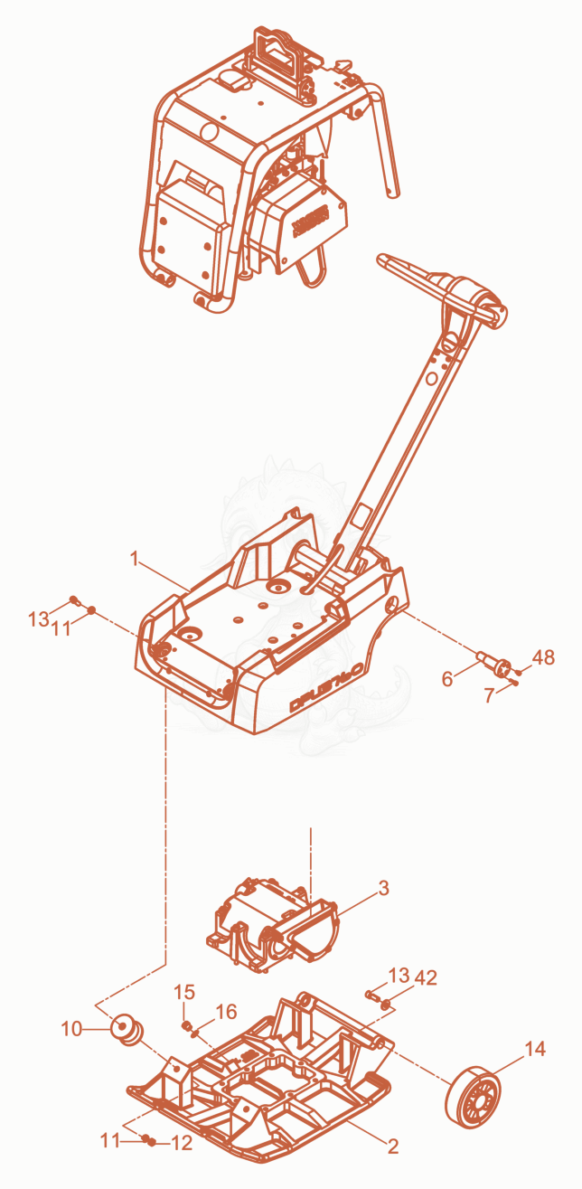 Exploded parts diagram of the Vibration Plate of a Wacker Neuson DPU3760HETS, with numbered balloons