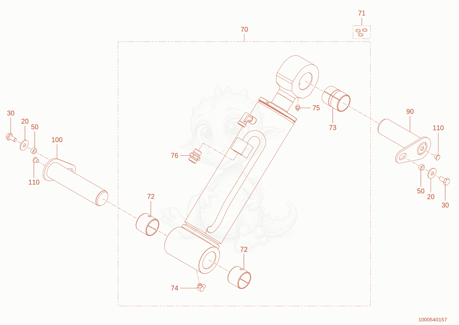 Exploded parts diagram of the regulation ram of a Wacker Neuson TH625(T06-01), with numbered balloons