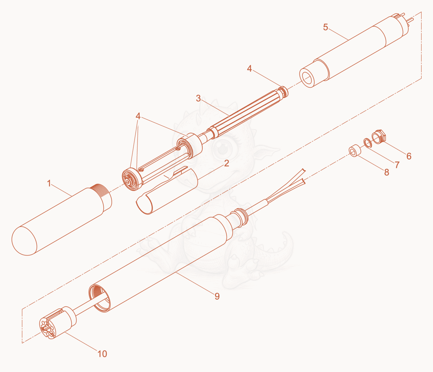 Exploded parts diagram of the Internal Vibrator cpl. of a Wacker Neuson IREN38O.SCHALTER, with numbered balloons