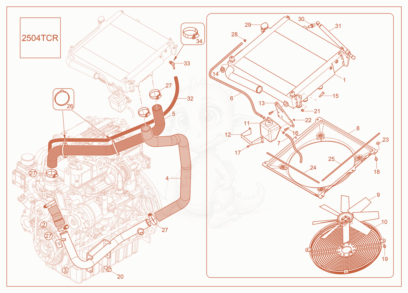 Exploded parts diagram of the Cooler of a Wacker Neuson ST37, with numbered balloons