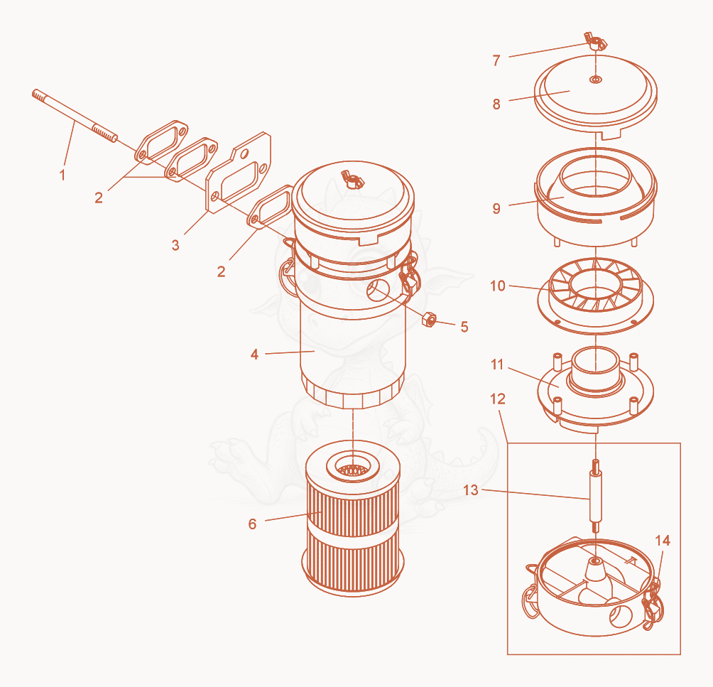 Exploded parts diagram of the Air Filter-dry of a Wacker Neuson DPU2440F, with numbered balloons