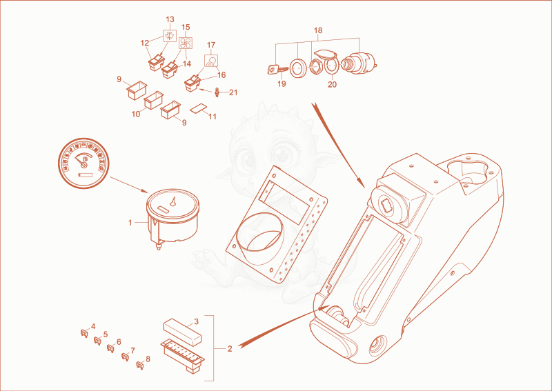Exploded parts diagram of the instrument panel of a Wacker Neuson 2404, with numbered balloons