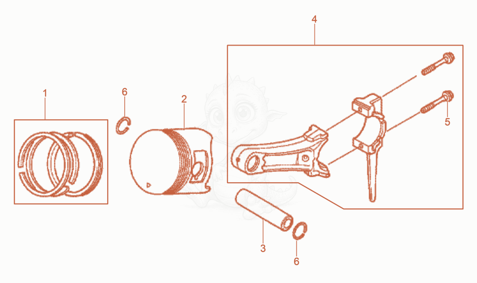 Exploded parts diagram of the Piston of a Wacker Neuson BPU4045A, with numbered balloons