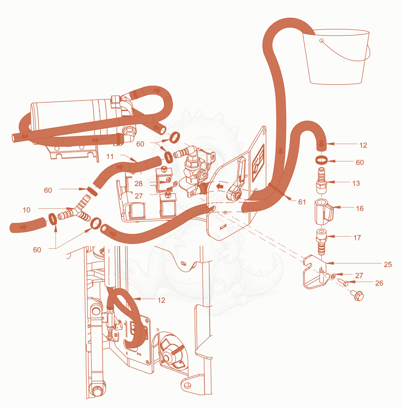 Exploded parts diagram of the antifreezing device of a Wacker Neuson RD24-100CDPF, with numbered balloons