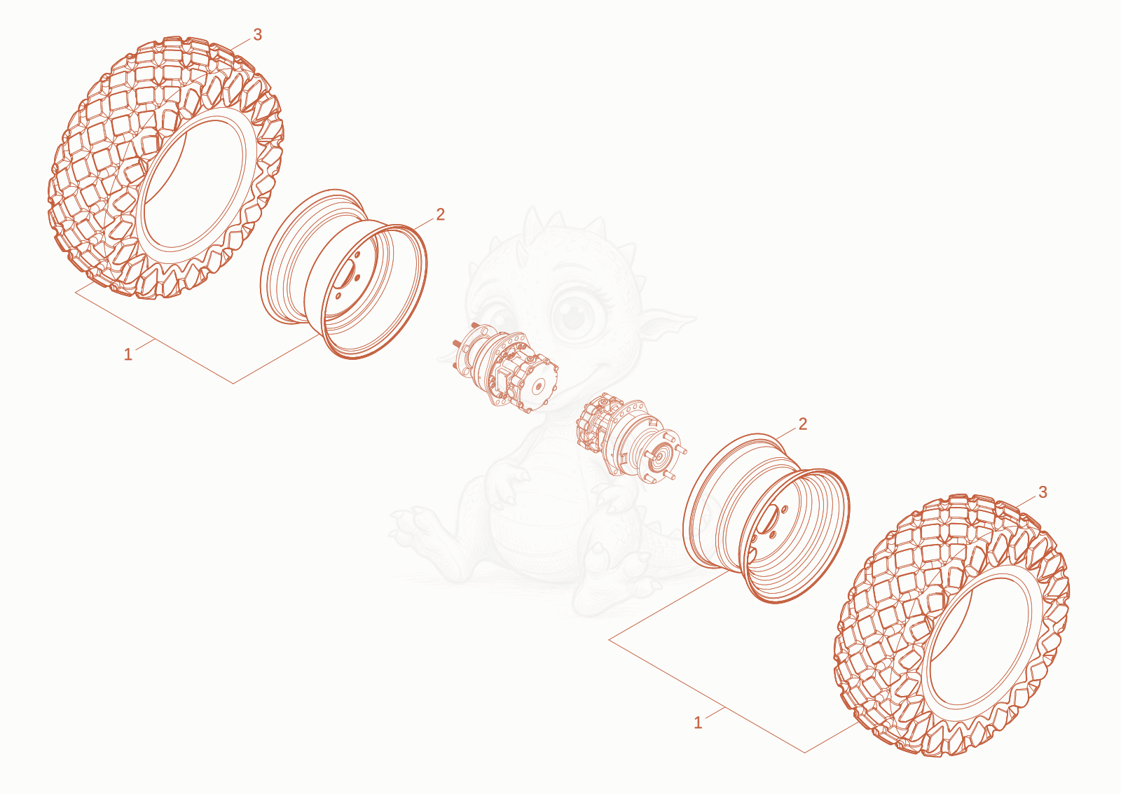 Exploded parts diagram of the WHEELS (Option) of a Wacker Neuson DW10, with numbered balloons
