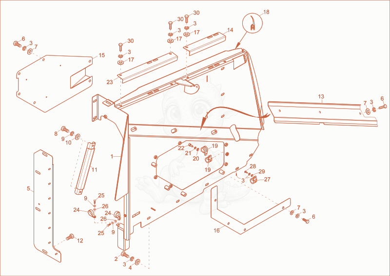 Exploded parts diagram of the seperating plate of a Wacker Neuson EZ53, with numbered balloons