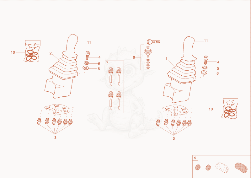 Exploded parts diagram of the joystick of a Wacker Neuson 2202RD, with numbered balloons