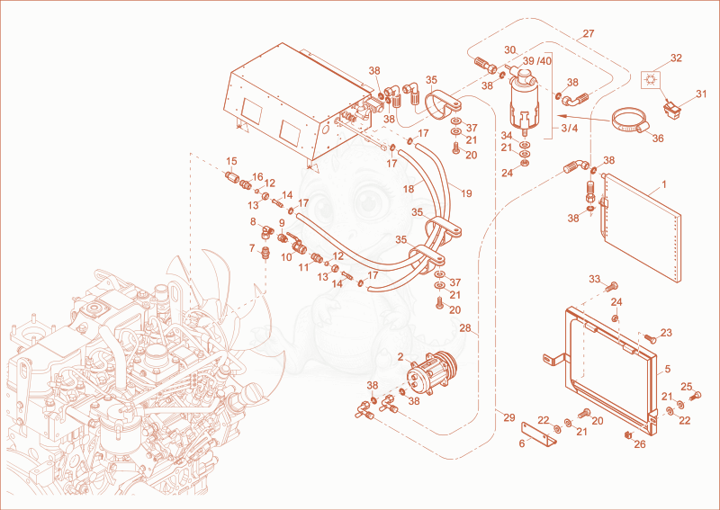 Exploded parts diagram of the AIR-CONDITIONING PLANT INSTALLATION of a Wacker Neuson 50Z3, with numbered balloons