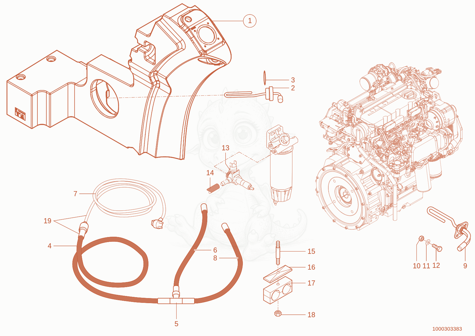 Exploded parts diagram of the Oil preheater of a Wacker Neuson TH942(416-29), with numbered balloons