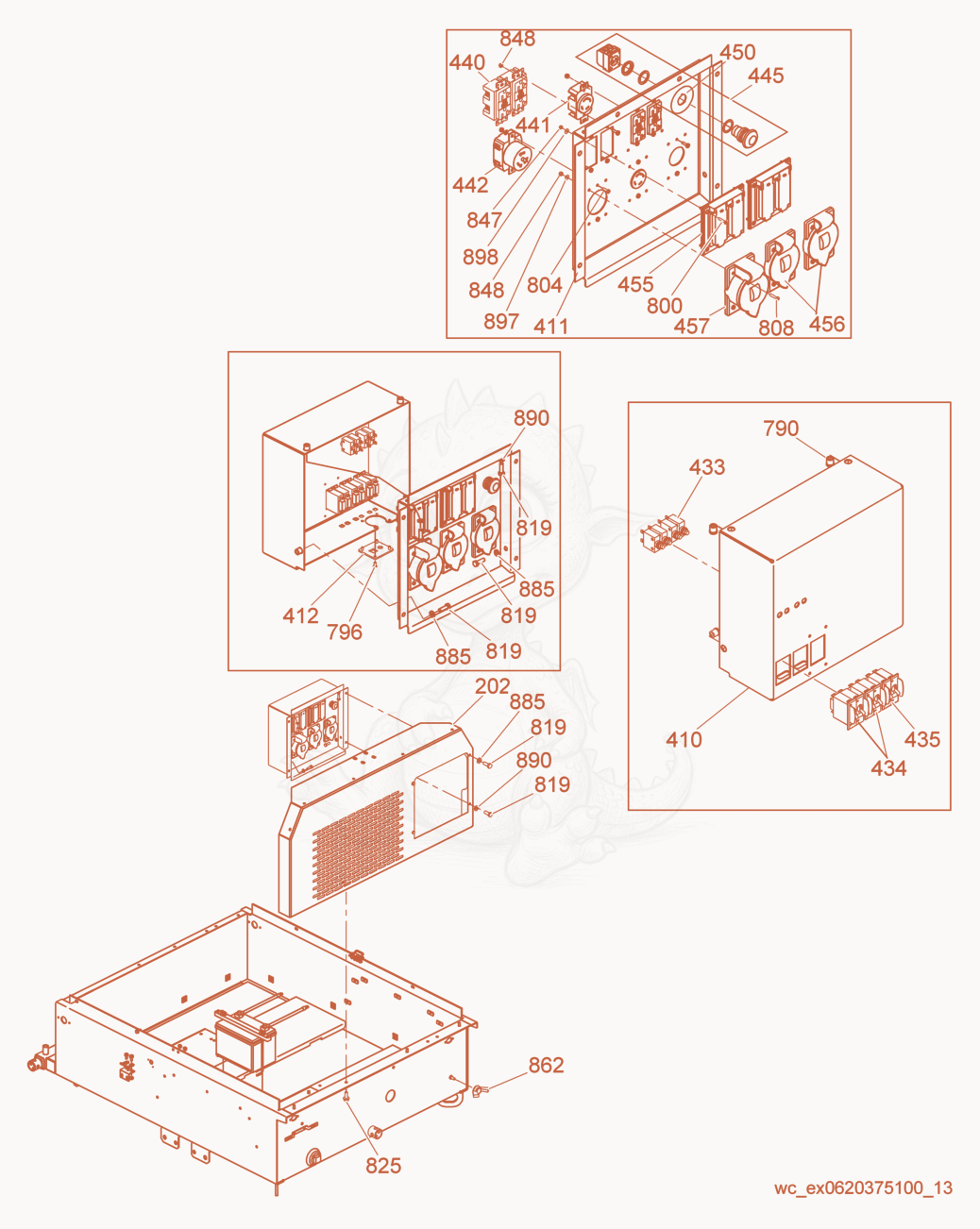 Exploded parts diagram of the Receptacle Panel cpl. of a Wacker Neuson LTW20Z1, with numbered balloons