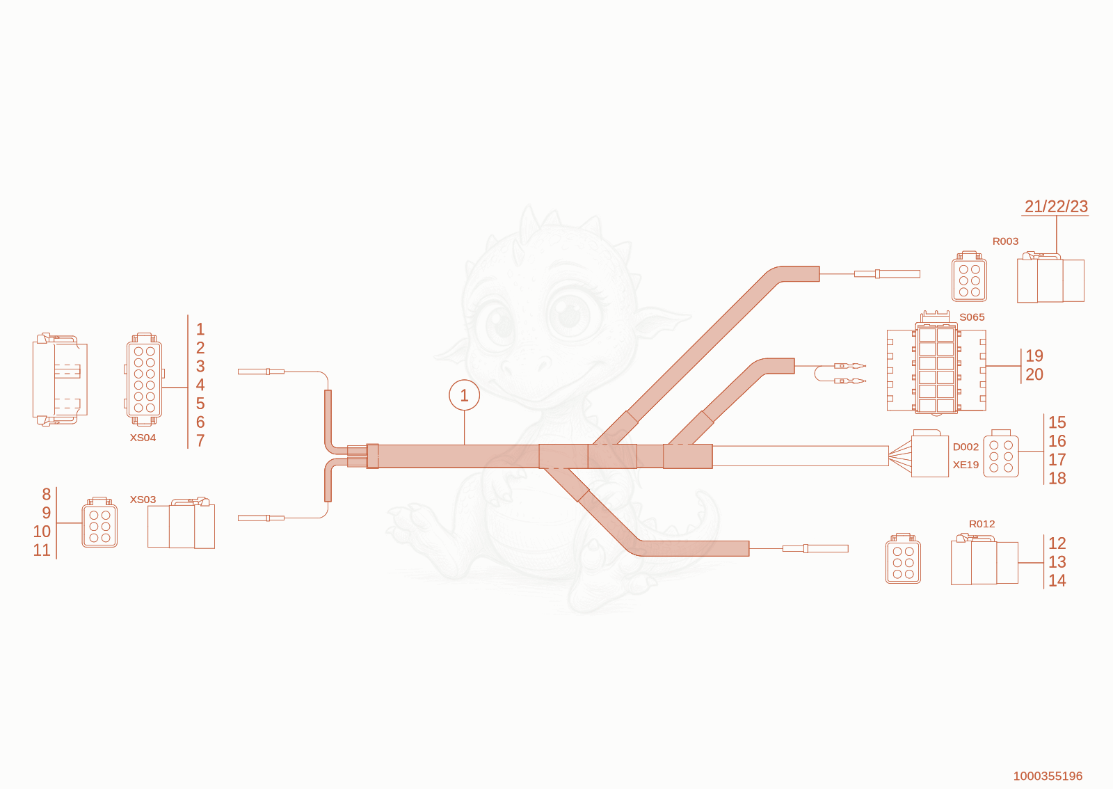 Exploded parts diagram of the wiring harness of a Wacker Neuson TH755(416-14), with numbered balloons