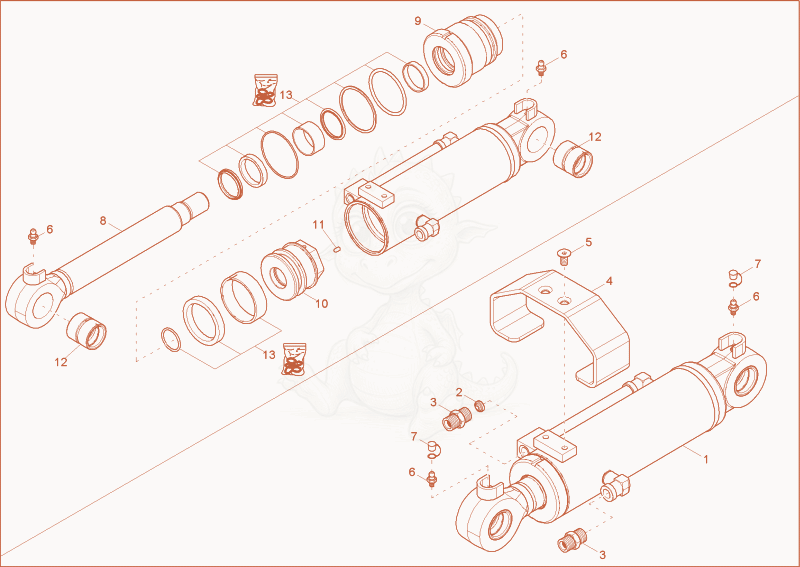 Exploded parts diagram of the blade cylinder of a Wacker Neuson 28Z3, with numbered balloons