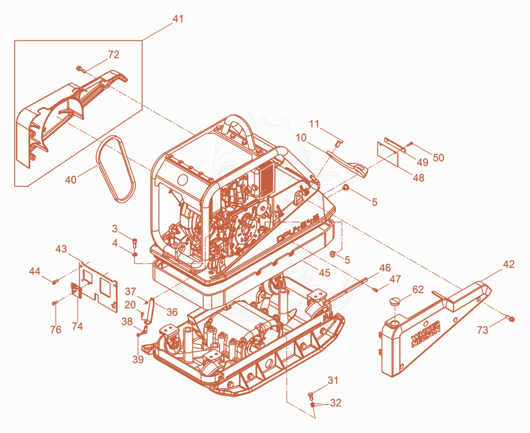 Exploded parts diagram of the Vibration Plate cpl. of a Wacker Neuson DPU4545HEUS, with numbered balloons