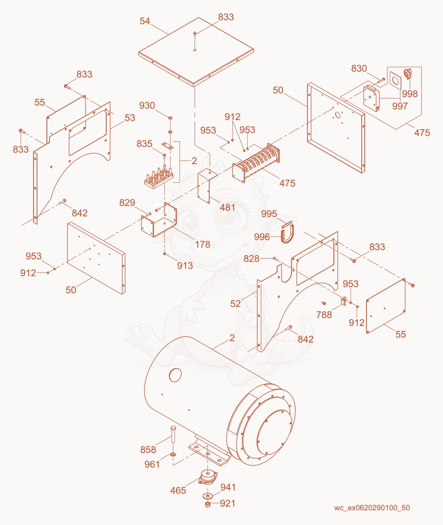 Despiece del Generator cpl. de una máquina Wacker Neuson G120, con globos numerados