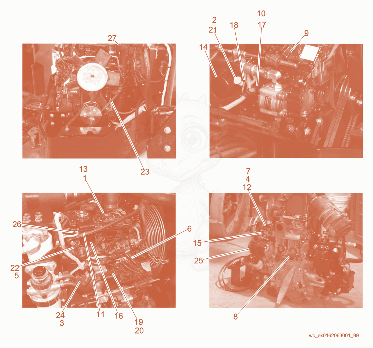 Exploded parts diagram of the Engine - Perkins of a Wacker Neuson RD27-100, with numbered balloons