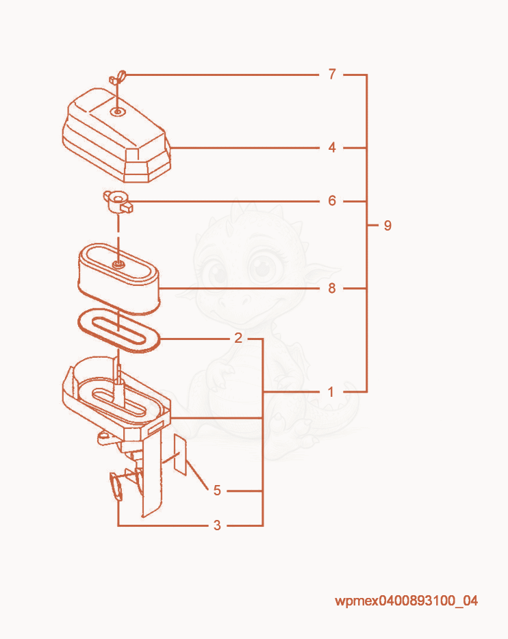 Exploded parts diagram of the Air Cleaner of a Wacker Neuson RS600, with numbered balloons
