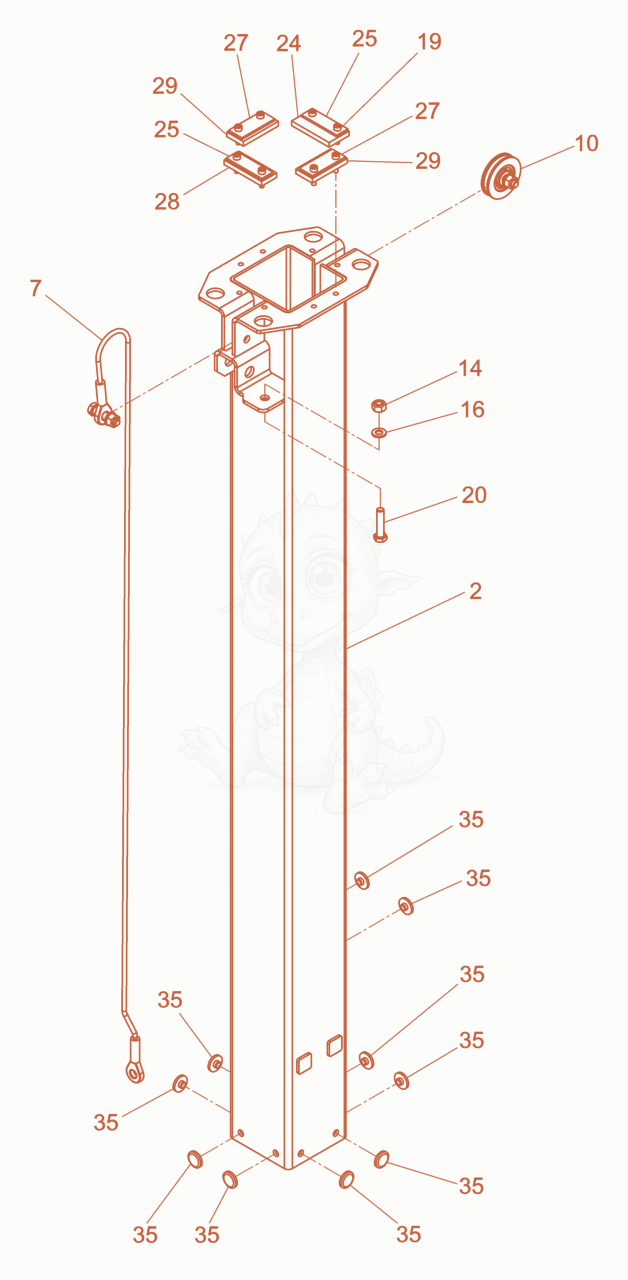 Exploded parts diagram of the light pole 2 of a Wacker Neuson LTN5YPHD, with numbered balloons