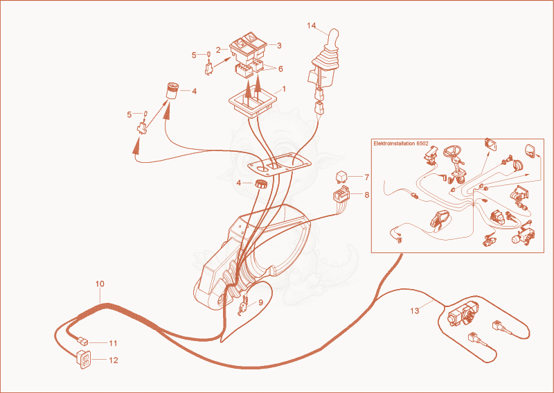 Exploded parts diagram of the WIRE HARNESS (OPTION LUFFING BOOM) of a Wacker Neuson 6502WD, with numbered balloons