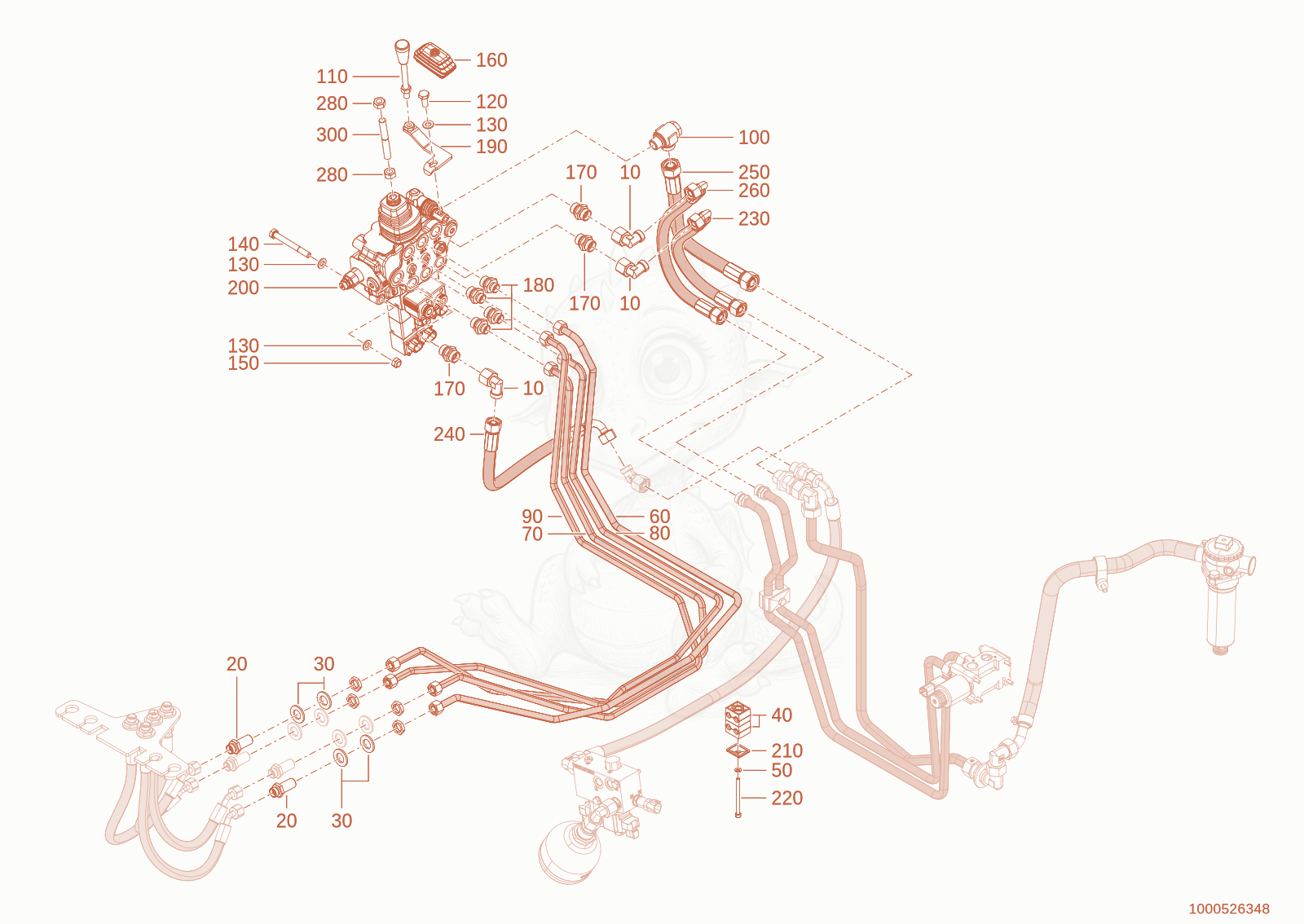 Exploded parts diagram of the Control circuit mechanical of a Wacker Neuson WL28E(A10-01), with numbered balloons