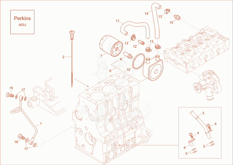 Exploded parts diagram of the LUB OIL SYSTEM option of a Wacker Neuson DW30, with numbered balloons